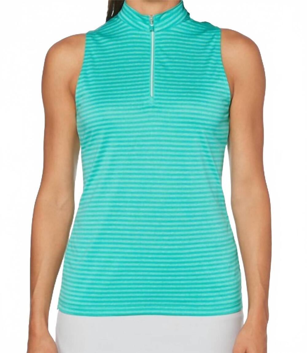 NEW PGA TOUR women's striped quarter zip polo in peacock green